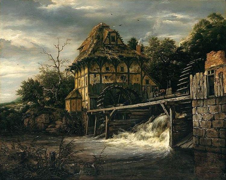 Jacob Isaacksz. van Ruisdael Two Undershot Watermills with Men Opening a Sluice